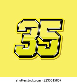Simple custom number for sport and racing with yellow colour. Vector design number 35