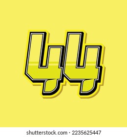 Simple custom number for sport and racing with yellow colour. Vector design number 44