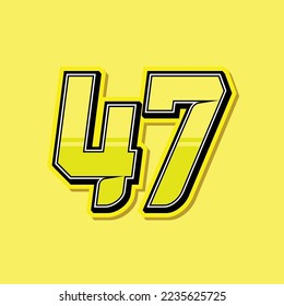 Simple custom number for sport and racing with yellow colour. Vector design number 47