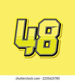 Simple custom number for sport and racing with yellow colour. Vector design number 48