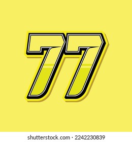 Simple custom number for sport and racing with yellow colour. Vector design number 77