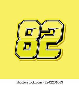 Simple custom number for sport and racing with yellow colour. Vector design number 82