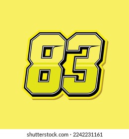 Simple custom number for sport and racing with yellow colour. Vector design number 83