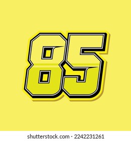 Simple custom number for sport and racing with yellow colour. Vector design number 85