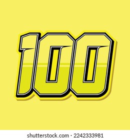 Simple custom number for sport and racing with yellow colour. Vector design number 100