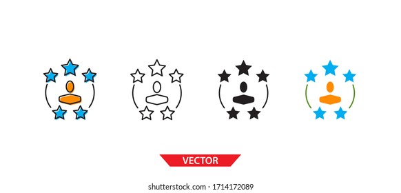 Simple customer experience icon on white background 4 types such as outline, black, color, outline and color. Vector illustration.
