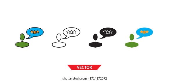 Simple customer review icon on white background 4 types such as outline, black, color, outline and color. Vector illustration.