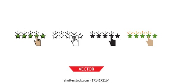 Simple customer review icon on white background 4 types such as outline, black, color, outline and color. Vector illustration.