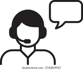 Simples ilustração de representante de atendimento ao cliente com uma bolha de fala simbolizando comunicação e suporte sempre prontos para ajudar os clientes com várias consultas e fornecer informações úteis.