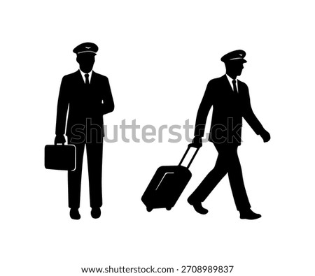 Simple cut out pilot silhouette. Doodle aviator isolated icon set.