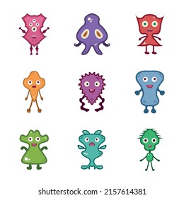 Simple, cute, abstract monsters drawing vector art on a  white background.