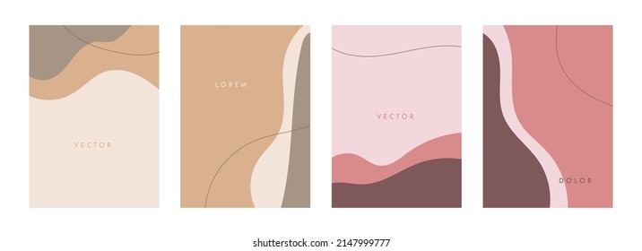 Simple Cute Abstract Style Background Cover Design Layout Template Collection Set. Minimalist Aesthetic. Vector  For Banner, Print Poster, Wallpaper, Website, Invitation.