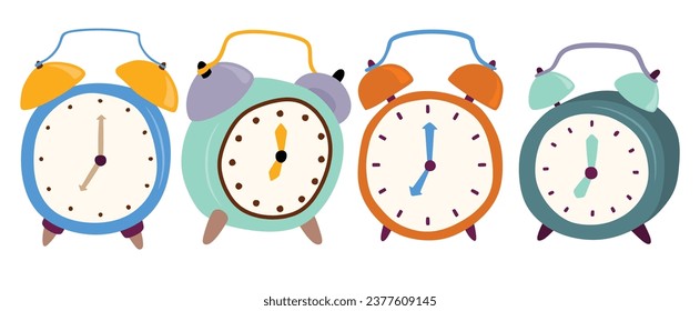 Simple cute alarm clock set isolated on white background.