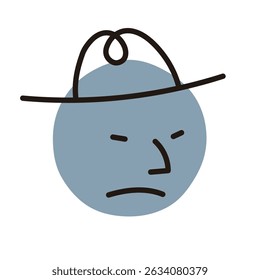 Simple cute angry face drawn on a circle. Abstract hand drawn vintage style vector illustration