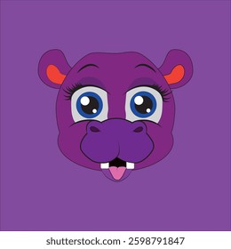 Simple and Cute Animal Face: Hippo. Head Vector Illustration Icon