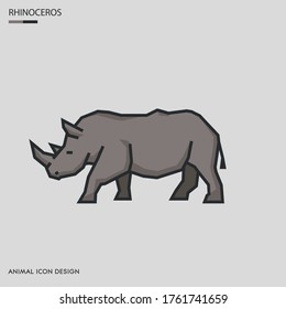 Einfache und süße Tiergrafik, Vektorsymbol für Tiere, Rhinoceros-Seitenansicht, Kinderbildungssymbol