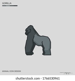 Simple and cute animal illustration, vector animal icon, gorilla side view, children's education icon