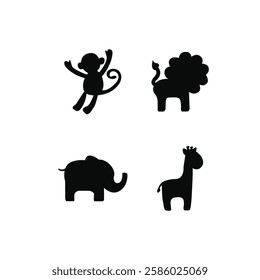 Simple and cute animals silhouette.Simple wild and domestic animals, carnivorous animals silhouette illustrations. Cute animals on white background.