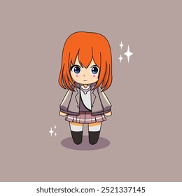 simple cute anime chibi style cartoon vector illustration with very adorable color details, human hand drawn illustration