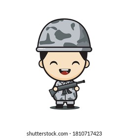 Simple y lindo diseño de mascota del ejército ilustra la plantilla vectorial con rifle.