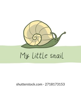Ilustración dibujada a mano del Vector lindo simple de la impresión del bebé con el caracol.