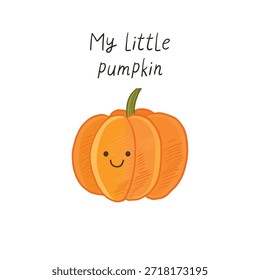 Ilustración dibujada a mano del Vector lindo simple de la impresión del bebé con la calabaza.