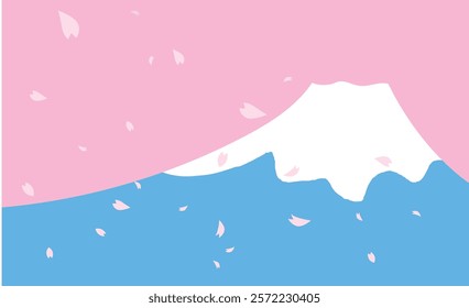 Simple and cute background illustration material of cherry blossoms and Mt. Fuji