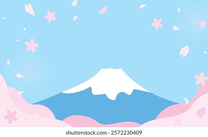 Simple and cute background illustration material of cherry blossoms and Mt. Fuji