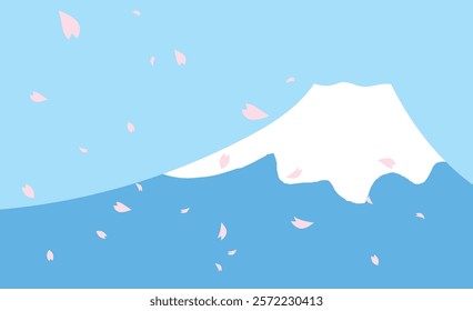 Simple and cute background illustration material of cherry blossoms and Mt. Fuji