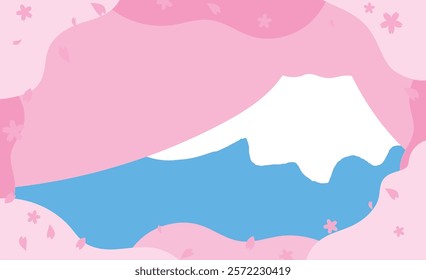 Simple and cute background illustration material of cherry blossoms and Mt. Fuji