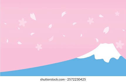 Simple and cute background illustration material of cherry blossoms and Mt. Fuji