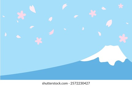 Simple and cute background illustration material of cherry blossoms and Mt. Fuji