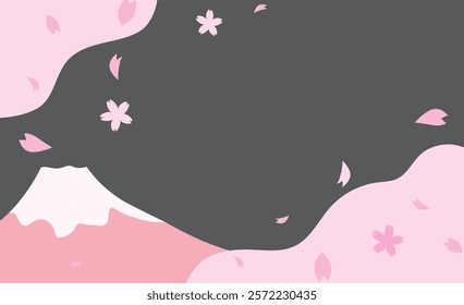 Simple and cute background illustration material of cherry blossoms and Mt. Fuji