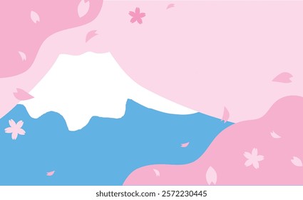 Simple and cute background illustration material of cherry blossoms and Mt. Fuji