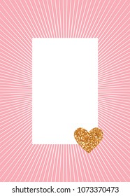Simple cute banner. Rectangle white shape with rays on pink background. Vector tepmlate design.