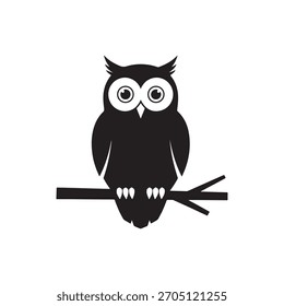Simple y lindo Diseño gráfico de la silueta del búho del granero sentado en un Vector de la rama del árbol