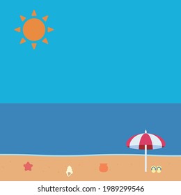 Simple And Cute Beach Illustration, Flat Design