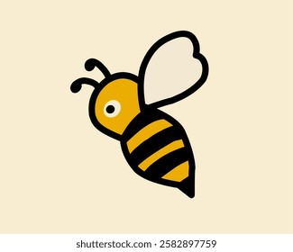 A simple and cute bee illustration with bold black lines and yellow body stripes, perfect for logo design, branding, or educational materials related to nature and bees