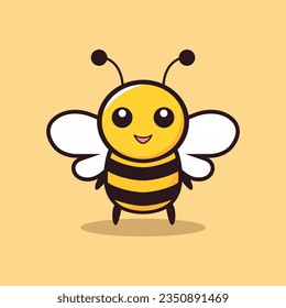 simple cute bee kawaii character logo vector illustration template design