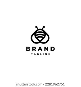 Diseño De Logotipo De Abeja Simple. Diseño De Abejas En Líneas Minimalistas.