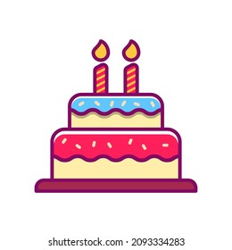Simple and cute birthday cake vector illustration. Birthday cake icon in linear color style