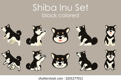 Einfache und süße schwarze Shiba Inu-Illustrationen