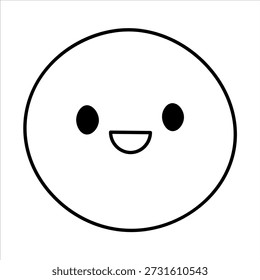Un dibujo de dibujos animados simple, lindo, en blanco y negro de una cara feliz con dos puntos para los ojos y una línea curva para la boca.