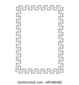 Simple cute black and white square frame composed of small outlined hearts isolated on white background vector illustration.