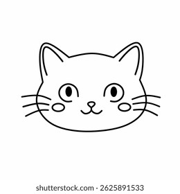 Simple and cute black and white vector illustration of a cat's face. cat face isolated on white background. cat face illustration. cat face vektor