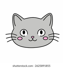 Simple and cute black and white vector illustration of a cat's face. cat face isolated on white background. cat face illustration. cat face vektor