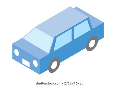 Ilustración isométrica del coche azul simple y lindo