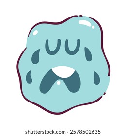 Simple and cute blue crying face emoji. Emotional smiley with tears flowing. Hand drawn vector illustration.