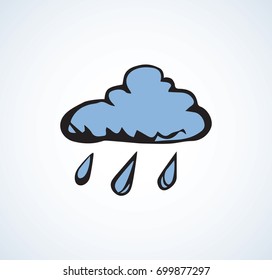 Simple cute blue dew blob emblem design. Heaven drizzle element template on white backdrop. Freehand outline black ink hand drawn picture logo sketchy in art retro scribble graphic style pen on paper
