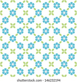 Simple and cute blue flowers with leaves. Vector seamless pattern.